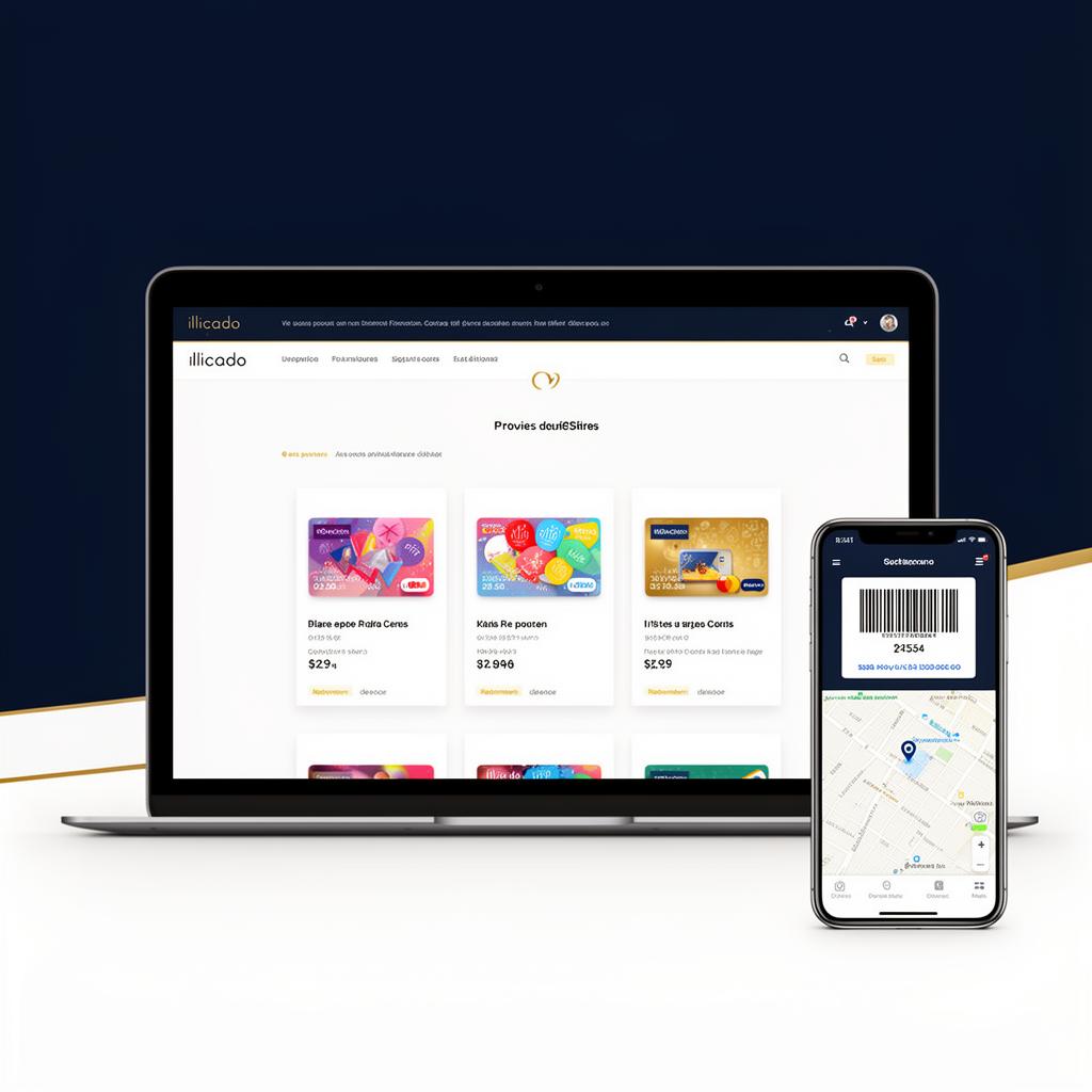 Illicado gift card e-commerce website and native app interface