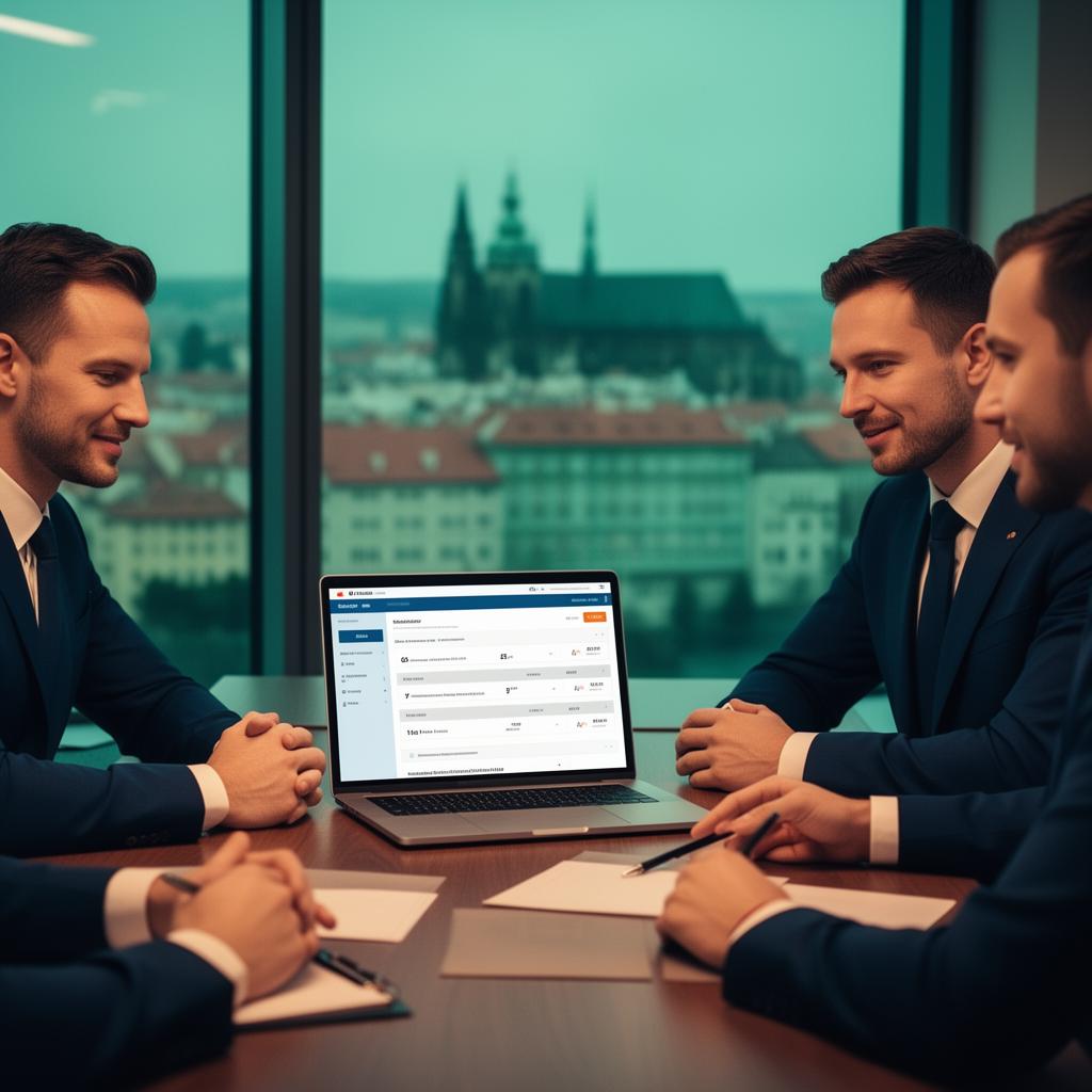 Czech corporate office with modern travel technology setup