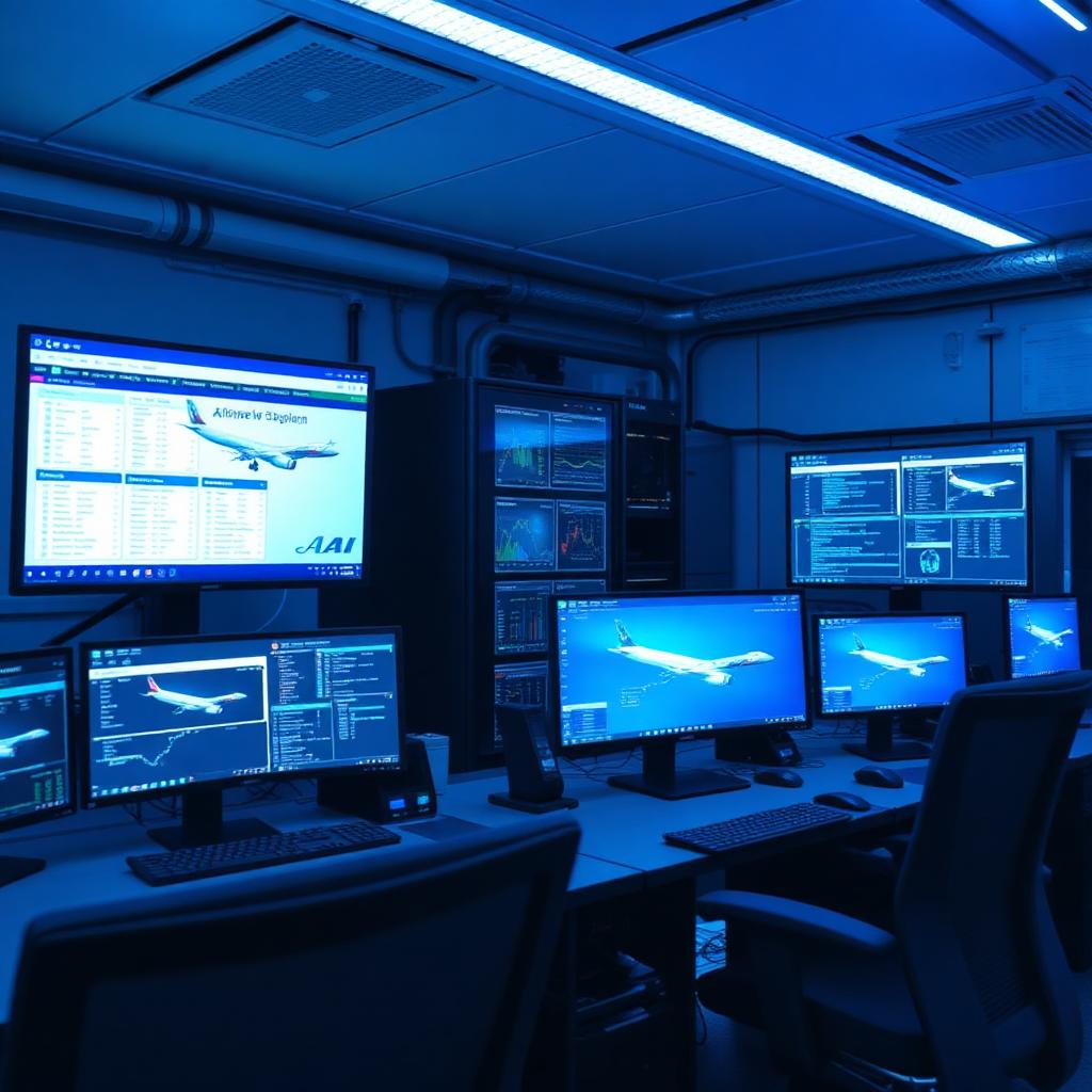 Airline IT integration center with digital ticket management workflows